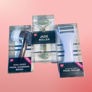 Facial Care Set - Jade, Stainless Steel, Dual-Sided Brush